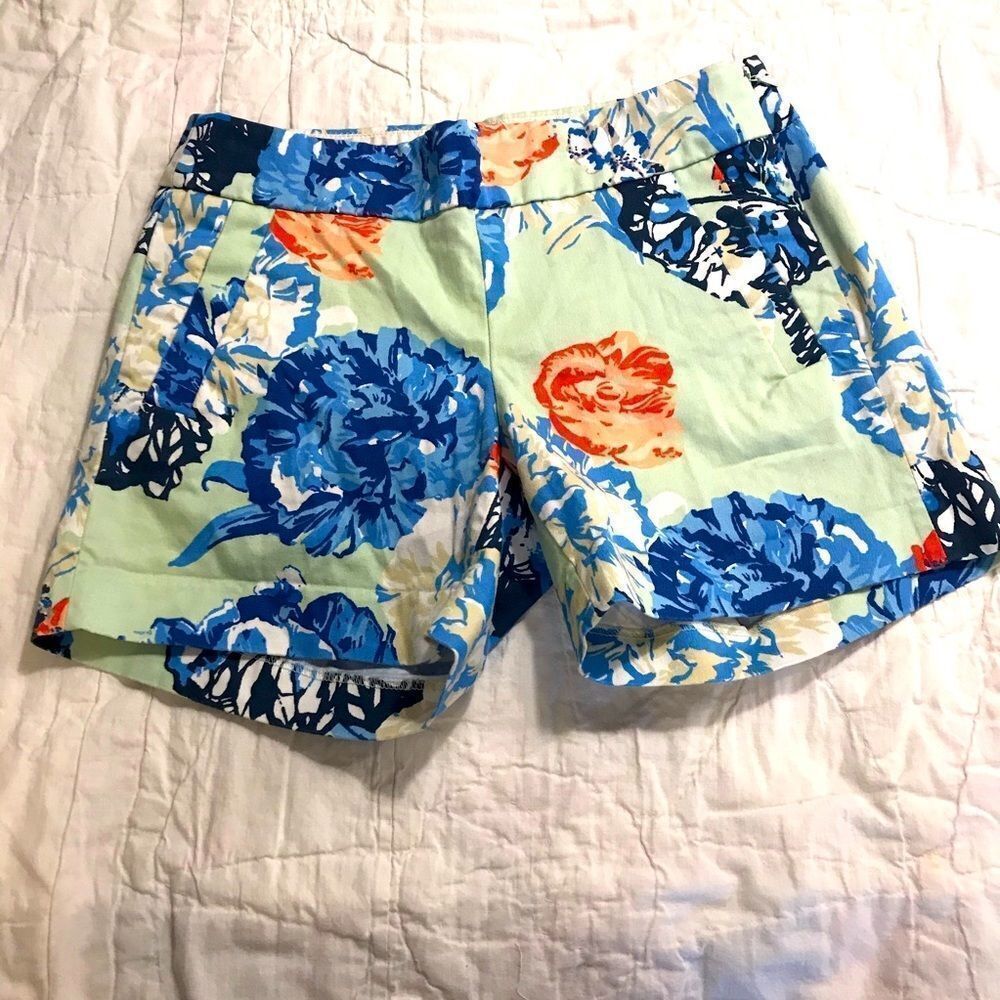 J Crew stretch shorts in blue/mint floral